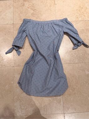 BCBG Maxazaria Off-Shoulder Blue Tie-Sleeve Women's Dress 100% Cotton